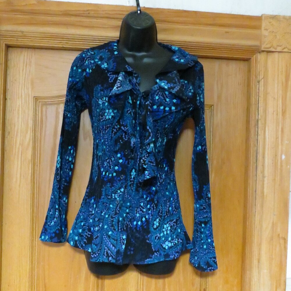 Beautiful blue ruffled blouse